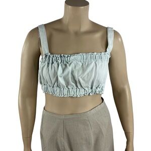 Weekend Los Angeles Glacier Mineral Wash Smocked Crop Top Blue Size XL